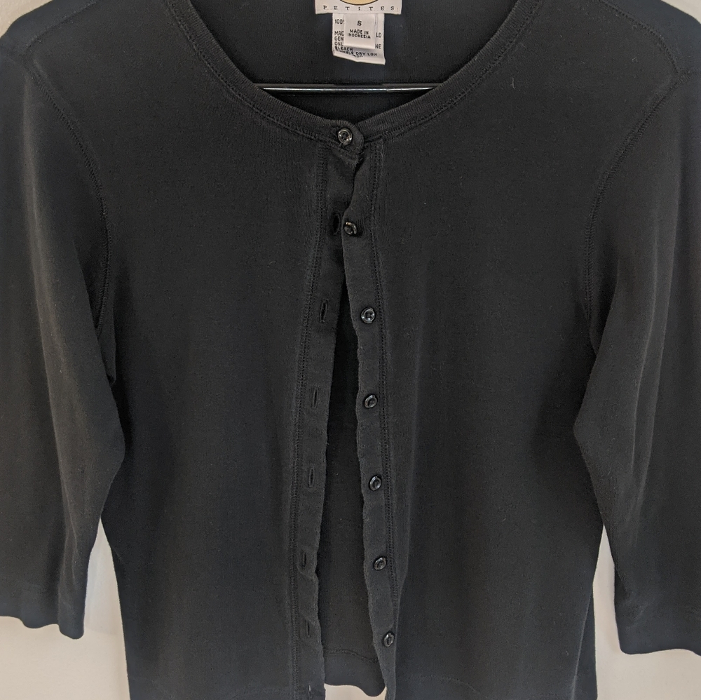 Vtg 90s Parisian Chic Basic Black Button Down 3 Q… - image 5